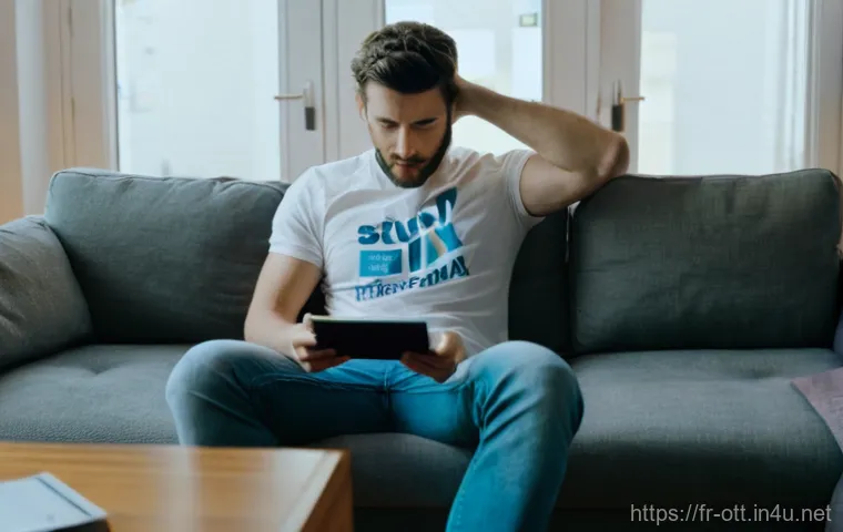 OTT의 한계점 - **Subscription Overload & Financial Strain:** A frustrated young adult (approximately 25-30 years ol...