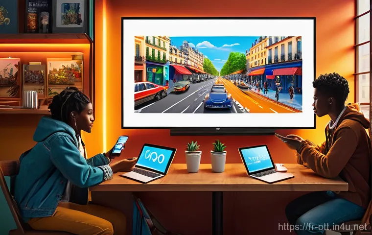 OTT 콘텐츠 제작에 투자하기 - **Prompt:** A vibrant, dynamic illustration depicting the "Streaming Revolution." A diverse group of...