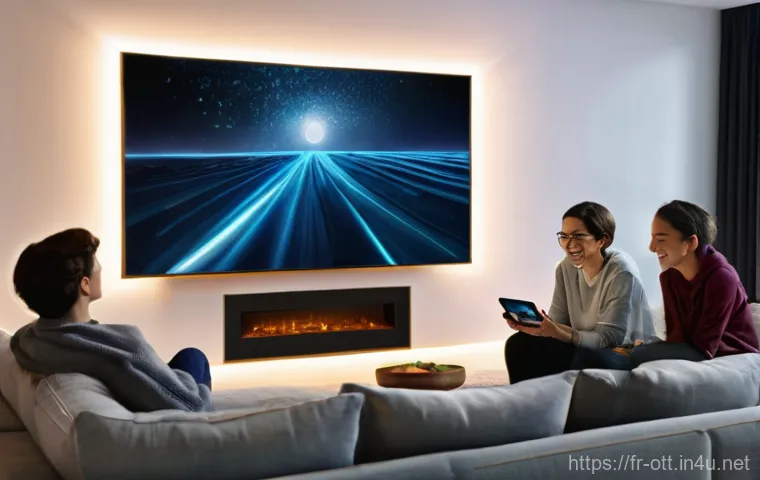 OTT와 데이터 분석 활용 사례 - **Prompt 1: The Personalized Viewing Experience**
"A cozy, modern living room at dusk, bathed in...