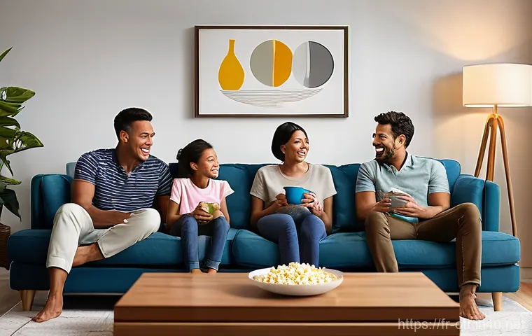 넷플릭스 가격 플랜 - **Prompt 1: Cozy Family Movie Night**
"A diverse family of four, including two adults and two te...