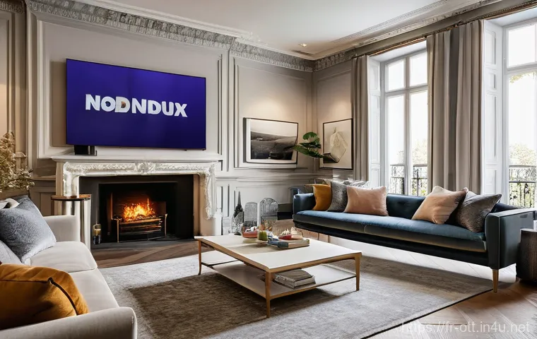 OTT와 콘텐츠 제작 환경 - **Prompt:** A cozy, modern French living room, warmly lit, transformed into a personalized home cine...