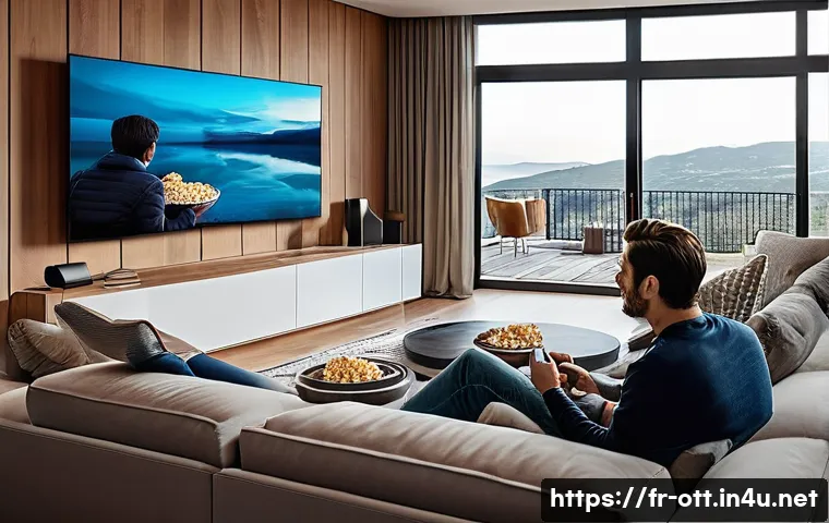 OTT 스마트폰 연결 방법 - **Prompt 1: The Ultimate Wireless Home Cinema Experience**
    "A cozy, modern living room bathed in...