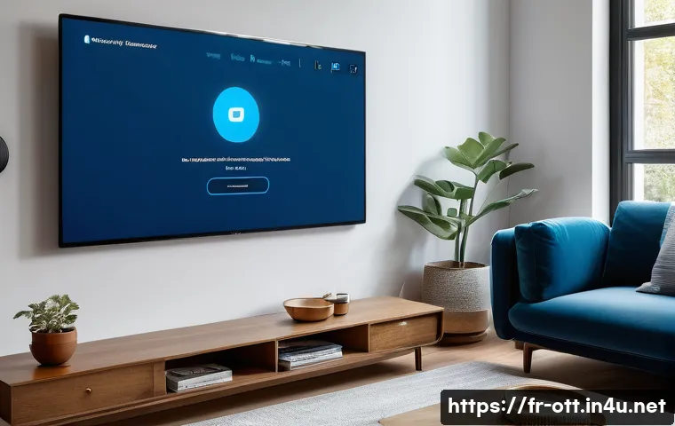 OTT 플랫폼의 사용자 경험 개선 - A sleek and modern OTT streaming platform interface displayed on a widescreen monitor in a cozy livi...