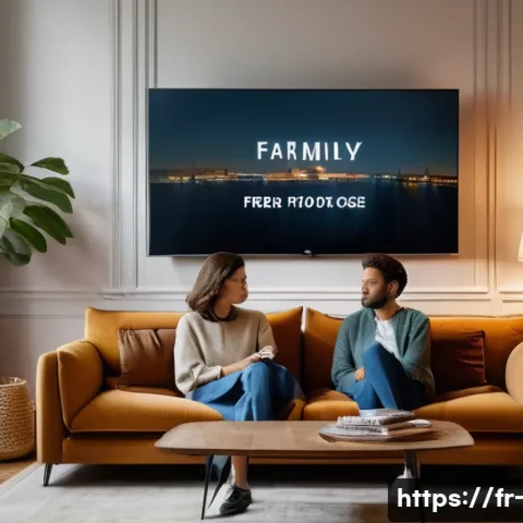 OTT 시청 콘텐츠 카테고리 - A cozy modern living room scene in Paris, featuring a French family gathered on a stylish sofa watch...