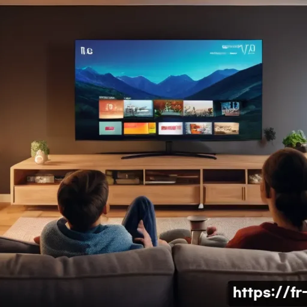 넷플릭스 오프라인 다운로드 - A cozy living room scene featuring a French family enjoying Netflix on a large flat-screen TV during...