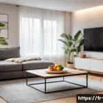 OTT 플랫폼과 스마트 TV 통합 - A cozy modern living room in a French apartment during evening, featuring a sleek Smart TV wall-moun...