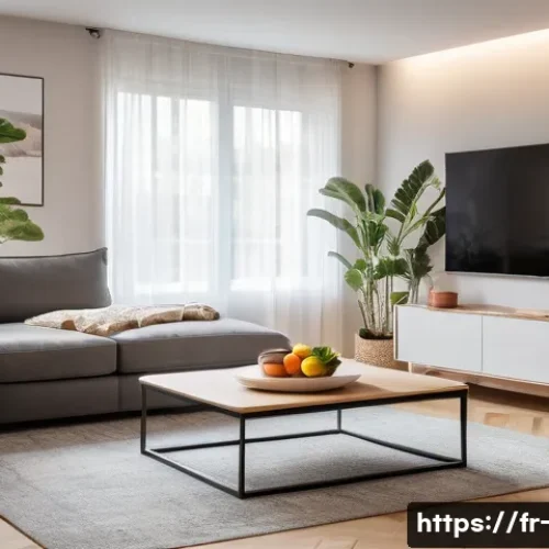 OTT 플랫폼과 스마트 TV 통합 - A cozy modern living room in a French apartment during evening, featuring a sleek Smart TV wall-moun...