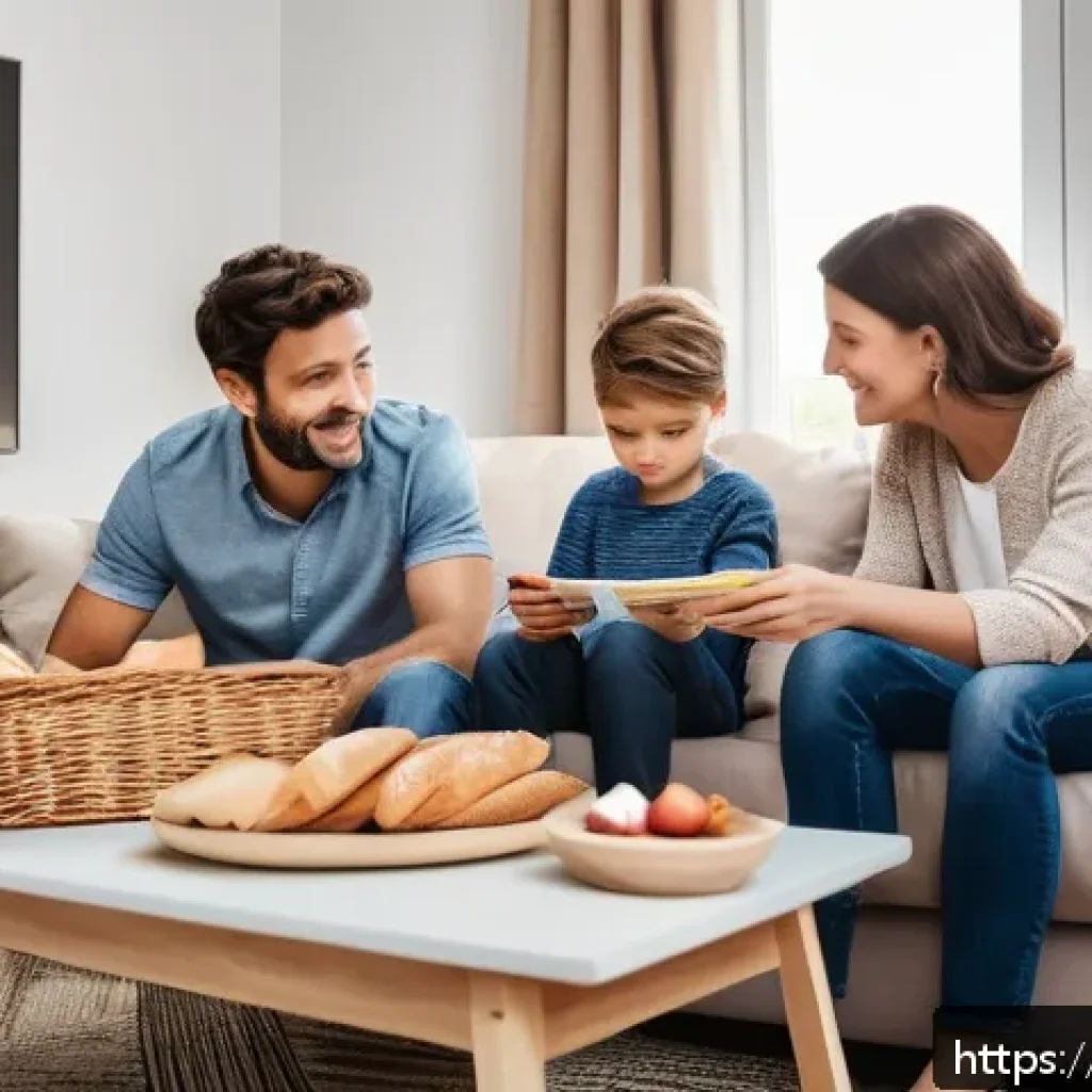 OTT 플랫폼 성공 사례 분석 - A modern living room scene featuring a diverse French family comfortably watching OTT content on a l...
