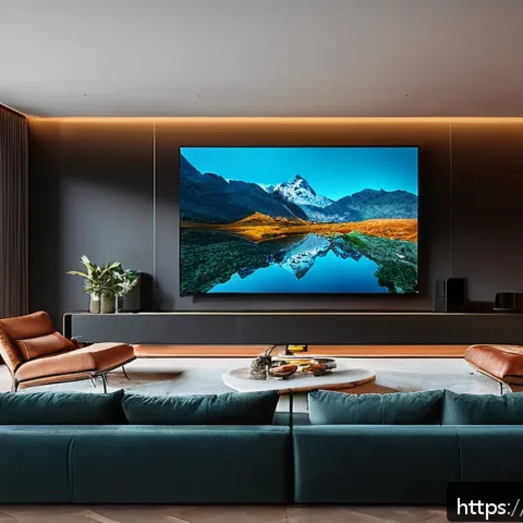 OTT 서비스 업그레이드 - Ultra-high-definition cinematic living room scene showcasing a family watching a nature documentary ...