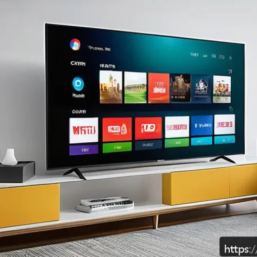 OTT 플랫폼 사용자 인터페이스 - A modern smart TV interface displaying a simplified and well-organized menu with clear, colorful ico...